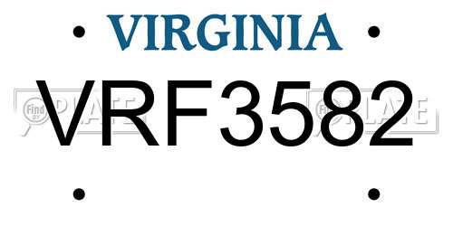 VRF3582 Virginia License Plate