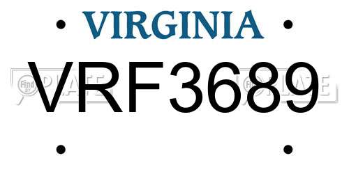 VRF3689 Virginia License Plate