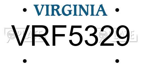 VRF5329 Virginia License Plate