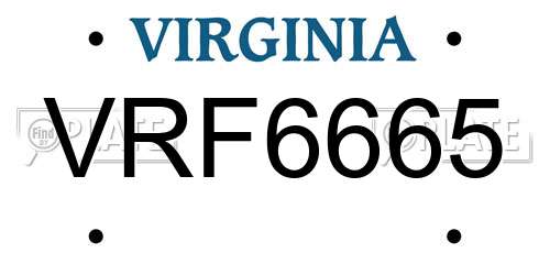 VRF6665 Virginia License Plate