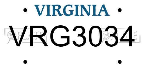 VRG3034 Virginia License Plate