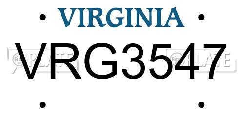 VRG3547 Virginia License Plate