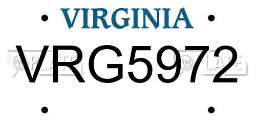 VRG5972 Virginia License Plate