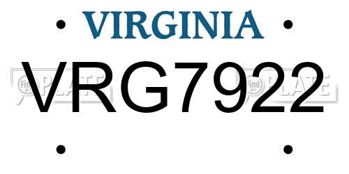 VRG7922 Virginia License Plate