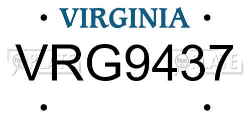 VRG9437 Virginia License Plate