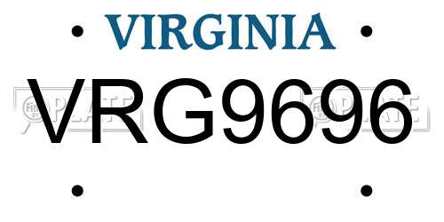 VRG9696 Virginia License Plate