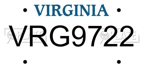 VRG9722 Virginia License Plate