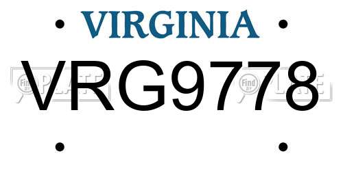 VRG9778 Virginia License Plate