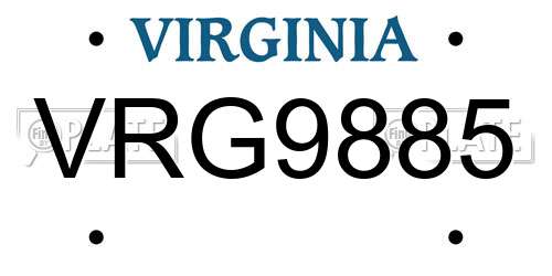 VRG9885 Virginia License Plate