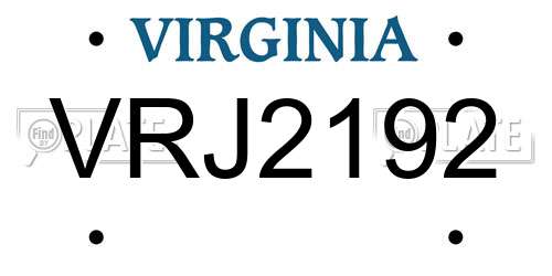 VRJ2192 Virginia License Plate