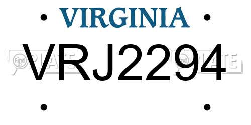 VRJ2294 Virginia License Plate