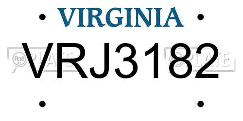 VRJ3182 Virginia License Plate
