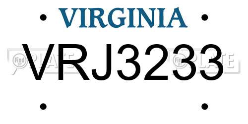 VRJ3233 Virginia License Plate
