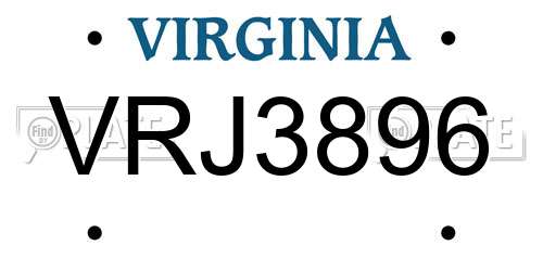 VRJ3896 Virginia License Plate