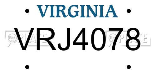 VRJ4078 Virginia License Plate