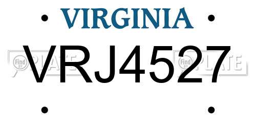 VRJ4527 Virginia License Plate