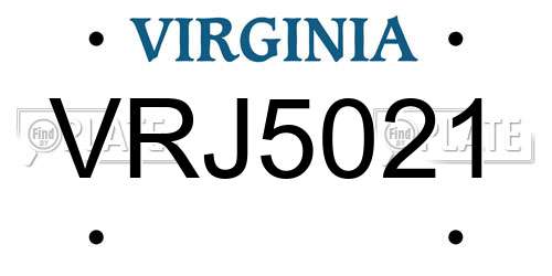 VRJ5021 Virginia License Plate