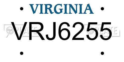 VRJ6255 Virginia License Plate