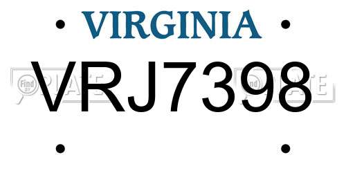 VRJ7398 Virginia License Plate