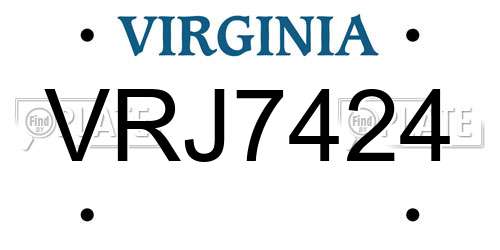 VRJ7424 Virginia License Plate