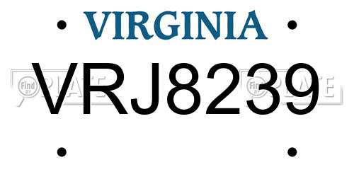 VRJ8239 Virginia License Plate