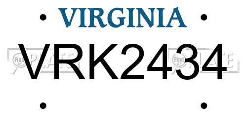 VRK2434 Virginia License Plate