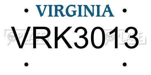 VRK3013 Virginia License Plate