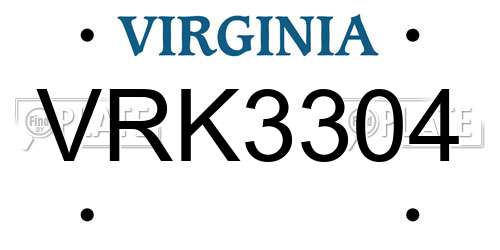 VRK3304 Virginia License Plate