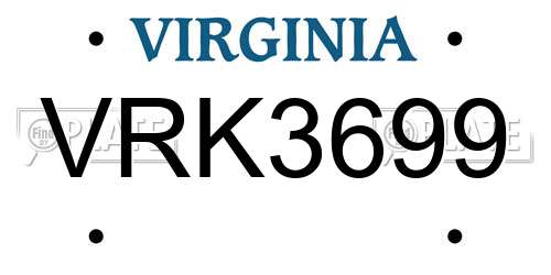 VRK3699 Virginia License Plate