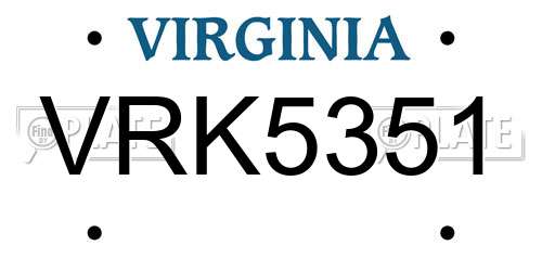 VRK5351 Virginia License Plate