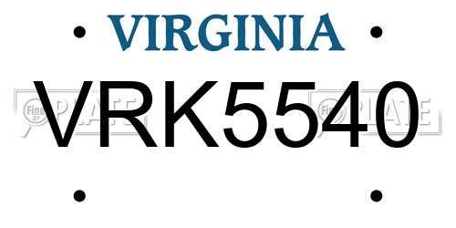 VRK5540 Virginia License Plate