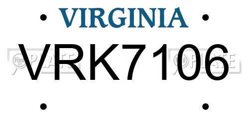 VRK7106 Virginia License Plate