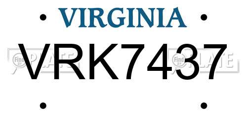 VRK7437 Virginia License Plate
