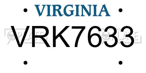 VRK7633 Virginia License Plate