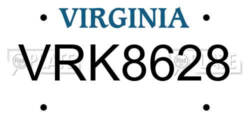 VRK8628 Virginia License Plate