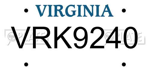 VRK9240 Virginia License Plate