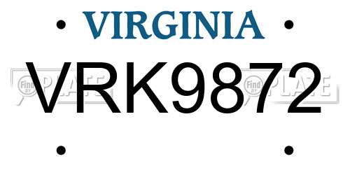 VRK9872 Virginia License Plate