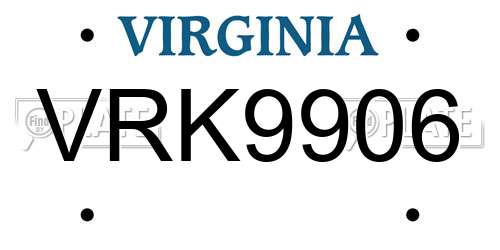 VRK9906 Virginia License Plate