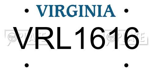 VRL1616 Virginia License Plate