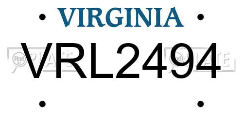 VRL2494 Virginia License Plate