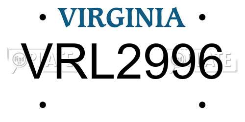 VRL2996 Virginia License Plate