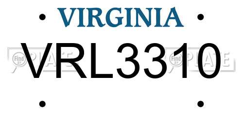 VRL3310 Virginia License Plate