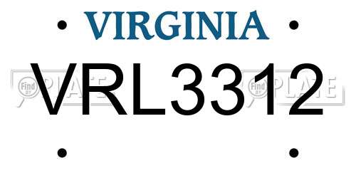 VRL3312 Virginia License Plate