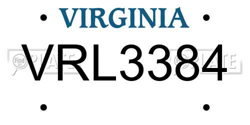 VRL3384 Virginia License Plate