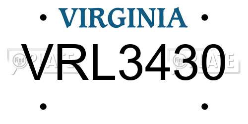 VRL3430 Virginia License Plate