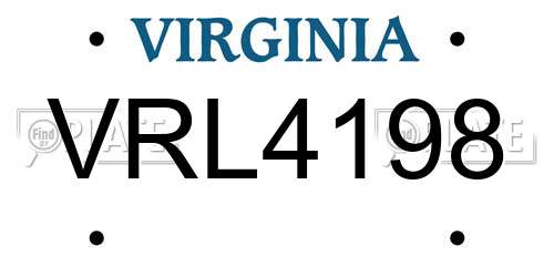 VRL4198 Virginia License Plate
