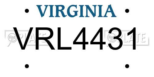 VRL4431 Virginia License Plate