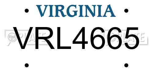 VRL4665 Virginia License Plate