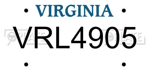 VRL4905 Virginia License Plate