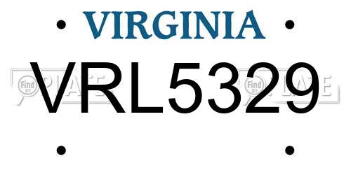 VRL5329 Virginia License Plate